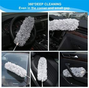 img 2 attached to 100-Inch Extra Long Extendable Handle Microfiber Duster for Car, High Ceiling Fans, Cobwebs, Blinds, Keyboards, Furniture, and Home Cleaning - Washable, Bendable Head, Lint-Free Feather Duster