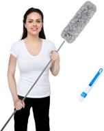 100-inch extra long extendable handle microfiber duster for car, high ceiling fans, cobwebs, blinds, keyboards, furniture, and home cleaning - washable, bendable head, lint-free feather duster logo