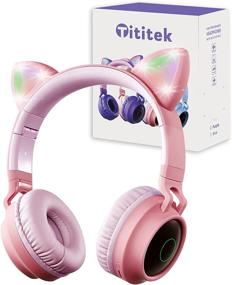 img 4 attached to 🐱 Purrfectly Adorable Tititek Pink Cat Headphones: Wireless Bluetooth Gaming Headset with Microphone & LED Lights for Girls