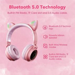img 2 attached to 🐱 Purrfectly Adorable Tititek Pink Cat Headphones: Wireless Bluetooth Gaming Headset with Microphone & LED Lights for Girls