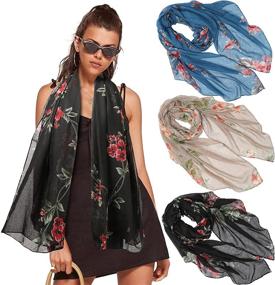 img 4 attached to Women Floral Sheer Scarf Shawl Women's Accessories and Scarves & Wraps