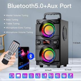 img 3 attached to 🔊 Портативный Bluetooth-динамик с двумя сабвуферами и мощным басом - 60 Вт (80 Вт пиковая мощность), Bluetooth 5.0 беспроводной, дальность действия 100 футов на открытом воздухе, FM-радио, светодиодные цветные огоньки, стереозвук - для дома, вечеринок, путешествий