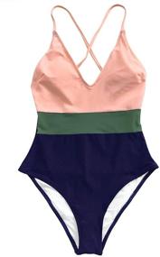 img 3 attached to 👙 CUPSHE Women's Color Block One Piece Swimsuit: V Neck, Cross Back Design