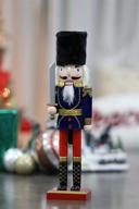 🔵 vintage handmade 14 inch wooden blue king nutcracker - traditional christmas collectible craft logo