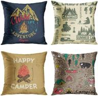 🏕️ emvency set of 4 throw pillow covers: mountain campfire and forest camping adventure vintage decor, home decor square 18x18 inches pillowcases логотип