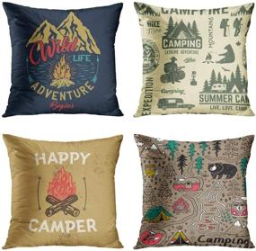 img 4 attached to 🏕️ Emvency Set of 4 Throw Pillow Covers: Mountain Campfire and Forest Camping Adventure Vintage Decor, Home Decor Square 18x18 Inches Pillowcases