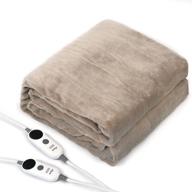 🔌 etl certified electric blanket with 6 heat settings, auto shut-off timer up to 9 hours - soft heated blanket machine washable - light coffee, queen size logo