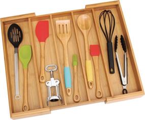 img 3 attached to Lipper International 8892 Bamboo Wood Expandable Utensil Organizer - Fits up to 22-1/4 inches