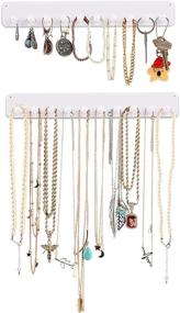 img 4 attached to 📿 Boxy Concepts Necklace Organizer - 2 Pack - Easy-Install 10.5" x 1.5" Hanging Necklace Holder Wall Mount with 10 Necklace Hooks - Stylish Necklace Hanger for Bracelets, Earrings, and Keys (White)