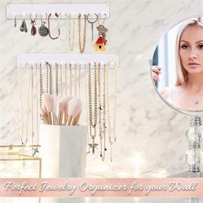 img 1 attached to 📿 Boxy Concepts Necklace Organizer - 2 Pack - Easy-Install 10.5" x 1.5" Hanging Necklace Holder Wall Mount with 10 Necklace Hooks - Stylish Necklace Hanger for Bracelets, Earrings, and Keys (White)