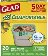 glad kitchen compost bags - odorshield 2.6 gallon 100% compostable green trash bag with febreze fresh lemon scent - pack of 20 logo