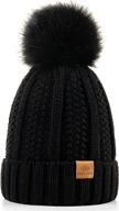 🧣 womens winter cable knit beanie hat with thick faux fur pom and fleece lining - page one skull cap logo