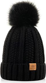 img 4 attached to 🧣 Womens Winter Cable Knit Beanie Hat with Thick Faux Fur Pom and Fleece Lining - PAGE ONE Skull Cap