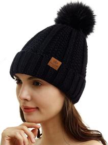 img 3 attached to 🧣 Womens Winter Cable Knit Beanie Hat with Thick Faux Fur Pom and Fleece Lining - PAGE ONE Skull Cap