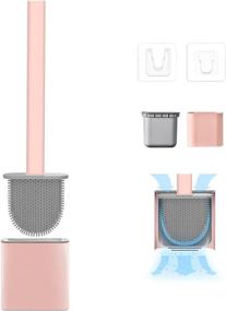 img 4 attached to 🚽 Silicone Toilet Brush: Bendable Head for Deep Cleaning, No Drilling Required! Compact & Convenient Bathroom Storage. Baby Pink.