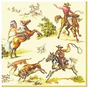 img 1 attached to 🤠 Ideal Home Range 20 Count Boston International 3-Ply Paper Cocktail Napkins: Cream Wild West Design
