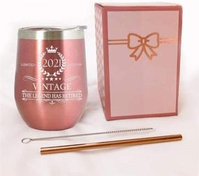 img 1 attached to 🎉 The Legend Has Retired 2021 - Retirement Gifts for Her Vintage Stainless Steel Tumbler 12 oz with Lid & Straw (The Legend has retired 2021 - Rose Gold)