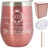 🎉 the legend has retired 2021 - retirement gifts for her vintage stainless steel tumbler 12 oz with lid & straw (the legend has retired 2021 - rose gold) логотип