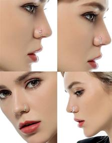 img 2 attached to 🌸 10Pcs Tornito Nose Ring Hoop with Paved CZ Flower Leaf Feather, Cartilage Earrings for Women Men - Nose Piercing Jewelry in Silver, Gold, and Rose Gold Tone - 20G