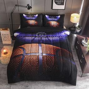 img 3 attached to 🏀 JQinHome Full Basketball Court Comforter Sets - 3D Sports Themed All-Season Down Alternative Quilted Duvet - Reversible Design - Includes 1 Comforter, 2 Pillow Sham: Ultimate Comfort for Basketball Enthusiasts