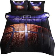 🏀 jqinhome full basketball court comforter sets - 3d sports themed all-season down alternative quilted duvet - reversible design - includes 1 comforter, 2 pillow sham: ultimate comfort for basketball enthusiasts logo