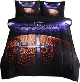 img 4 attached to 🏀 JQinHome Full Basketball Court Comforter Sets - 3D Sports Themed All-Season Down Alternative Quilted Duvet - Reversible Design - Includes 1 Comforter, 2 Pillow Sham: Ultimate Comfort for Basketball Enthusiasts