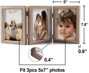 img 3 attached to 🖼️ 5x7 Triple Hinged Picture Frames Shadow Box: MDF Wood Grain with Real Glass, 3 Vertical Openings - Ideal Family Lover Gift