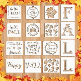 img 4 attached to 🍁 16-Piece Happy Fall Stencil Kit - Thanksgiving Porch Stencil, Pumpkin and Maple Leaf Stencils - Autumn Reusable Mylar Templates for Painting on Wood, Walls, and Home Crafts - Seasonal Décor