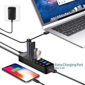 img 2 attached to 💻 LYFNLOVE 7-Port USB 3.0 Hub with One Smart Charging Port, Power Adapter, and On/Off Switches - High-Speed USB Splitter for MacBook, Mac Pro/Mini, iMac, Surface Pro, Laptop, PC