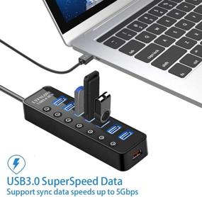 img 3 attached to 💻 LYFNLOVE 7-портовый USB 3.0 хаб с одним портом для быстрой зарядки, сетевым адаптером и переключателями вкл/выкл - высокоскоростной USB разделитель для MacBook, Mac Pro/Mini, iMac, Surface Pro, ноутбука, ПК