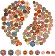 aiex 100pcs mixed random flower painting round shapes wooden buttons, assorted colors, for sewing, crafting, diy – 15mm, 20mm, 25mm logo