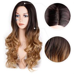 img 3 attached to 👸 Get the Perfect Ombre Look with AISI QUEENS Brown Ombre Wigs - Long Curly Side Part Wig for Women - Stunning 2 Tone Black to Brown Waves - Synthetic & Heat Resistant - Natural Looking Party Wigs