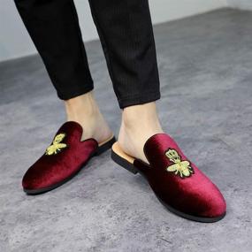 img 3 attached to FLQL Backless Slippers Loafers Velvet Men's Shoes in Mules & Clogs