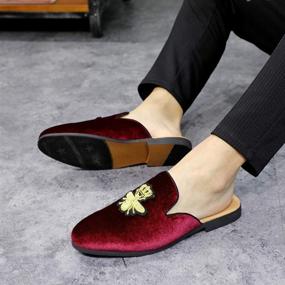 img 2 attached to FLQL Backless Slippers Loafers Velvet Men's Shoes in Mules & Clogs