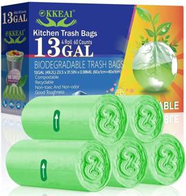img 4 attached to OKKEAI 13 Gallon Biodegradable Trash Bags - Thicken Tall Kitchen Garbags Recycling Bags for Lawn, Kitchen, Home, Office, Garden, Patio - Green, 0.98 Mil Thickness, Pack of 60