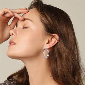 img 3 attached to 👂 PYTALI Sterling Silver Dainty Double Oval Hoop Earrings with Crystal Cubic Zirconia Studs for Girls