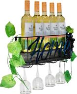 🍷 настенный держатель для вина black metal wine rack - держатель для винных бокалов (4) с держателем для винных бутылок (5) и держателем для винных пробок - идеальное хранение для домашней столовой и кухни - бонус: виноград включен. логотип