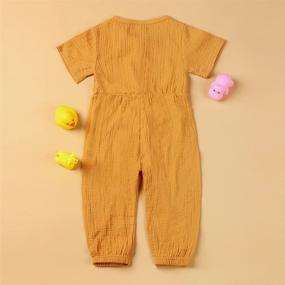 img 2 attached to 👶 Toddler Baby Girl Romper - Short Sleeve Cotton Linen Button Jumpsuit Outfit - Perfect for Summer and Fall