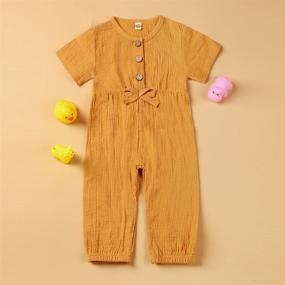 img 3 attached to 👶 Toddler Baby Girl Romper - Short Sleeve Cotton Linen Button Jumpsuit Outfit - Perfect for Summer and Fall