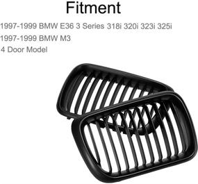 img 2 attached to 🚗 Matte Black Sport Grille Front Grilles for BMW E36 3 Series 318i 320 323i 328 M3 1997-1999, Heart Horse Car Kidney Grille