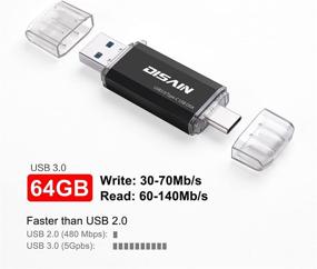 img 1 attached to 💾 Флеш-накопитель USB-C высокой скорости - Двойной флеш-диск DISAIN (64 ГБ, черный) с подключением USB-A 3.0/USB-C Type-C