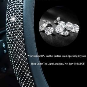 img 1 attached to Alusbell Bling Bling Rhinestones Steering Wheel Cover: Sparkling Diamand Crystal with PU Leather, Universal Fit 15 Inch - Black