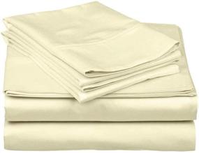 img 2 attached to 🛏️ King Bedding Set Ivory 400TC Sheet Set - Fits 18-inch Mattress | Extra Soft 100% Combed Cotton Sateen Weave | Silky Luxury Bedding Collection