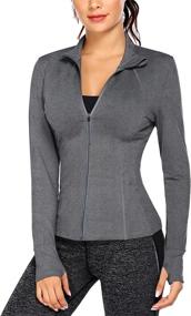 img 4 attached to 🏃 COOrun Women Workout Jacket: Stylish Zipper Track Tops with Thumb Holes for Running and Activewear