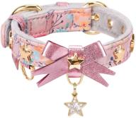 🐱 petshome cat collar, dog collar with cute bowtie and golden star, floral print patterned collars for cats and small dogs - soft and adjustabl‎e with pendant логотип