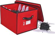 primode christmas light box organizer with lid - durable 600d oxford material - red (15” x 12” x 10”) - holiday light storage solution logo