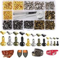 240 sets double cap leather rivets: brass studs with setting tool kit - perfect for leather craft, shoes, bags, clothes, belts repair & decoration - 4 colors, 3 sizes included logo