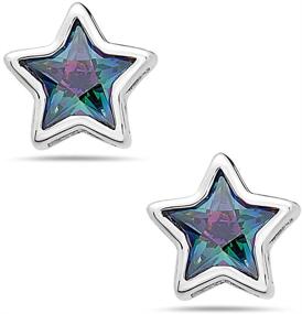 img 4 attached to Tisoro 925 Solid Sterling Silver Mini 🌟 Mystic Topaz Color CZ Star Stud X-Small Earrings