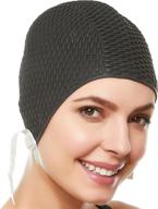 beemo swim cap for women with chin strap - bubble crepe latex for long and short hair - ideal swimming caps logo