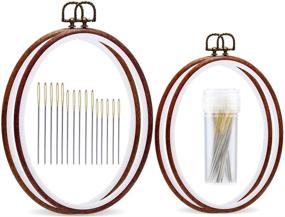 img 4 attached to 🧵 Pack of 4 Jupean Oval Embroidery Hoops with Imitated Wood Display Frame, Includes 30 Embroidery Needles - Ideal for Art Craft Sewing, Wall Hanging, and Cross Stitch Hoop
